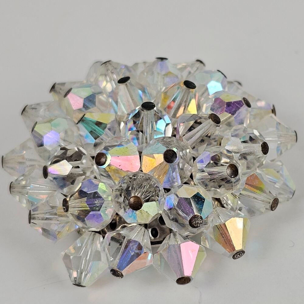 VTG 60s AB crystal cluster brooch pin glam glitzy retro sparkly VGUC